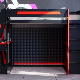 Full Size Gaming Loft Bed with Integrated Desk, Smart RGB LED Lights and USB Ports