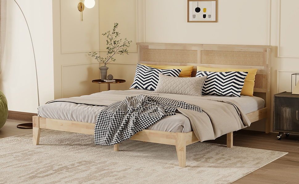 King Size Solid Wood Bed with Rattan Headboard 22 King Size Solid Wood Bed with Rattan Headboard