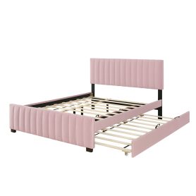 Queen Size Velvet Upholstered Platform Bed with Twin XL Size Trundle