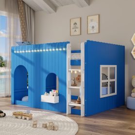 Full Size Kids Loft Bed With Warm LED Light String