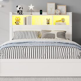 Wood Full Bed with Drawers, Headboard And Pull Out Storage Cabinet