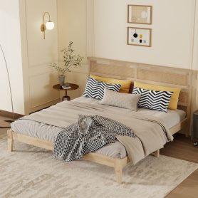 King Size Solid Wood Bed with Rattan Headboard 35 King Size Solid Wood Bed with Rattan Headboard