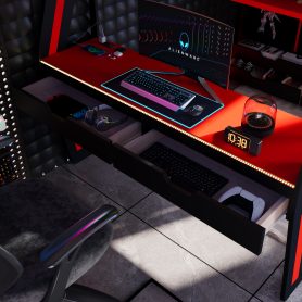 Full Size Gaming Loft Bed with Integrated Desk, Smart RGB LED Lights and USB Ports