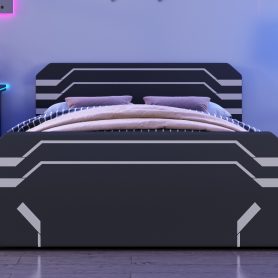Queen Size Upholstered Gaming Bed with Side-Lift Hydraulic Storage System