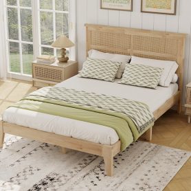 Full Size Solid Wood Bed with Rattan Headboard 51 Full Size Solid Wood Bed with Rattan Headboard