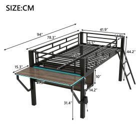 Twin Gaming Mid Loft Bed With Desk and LED Light