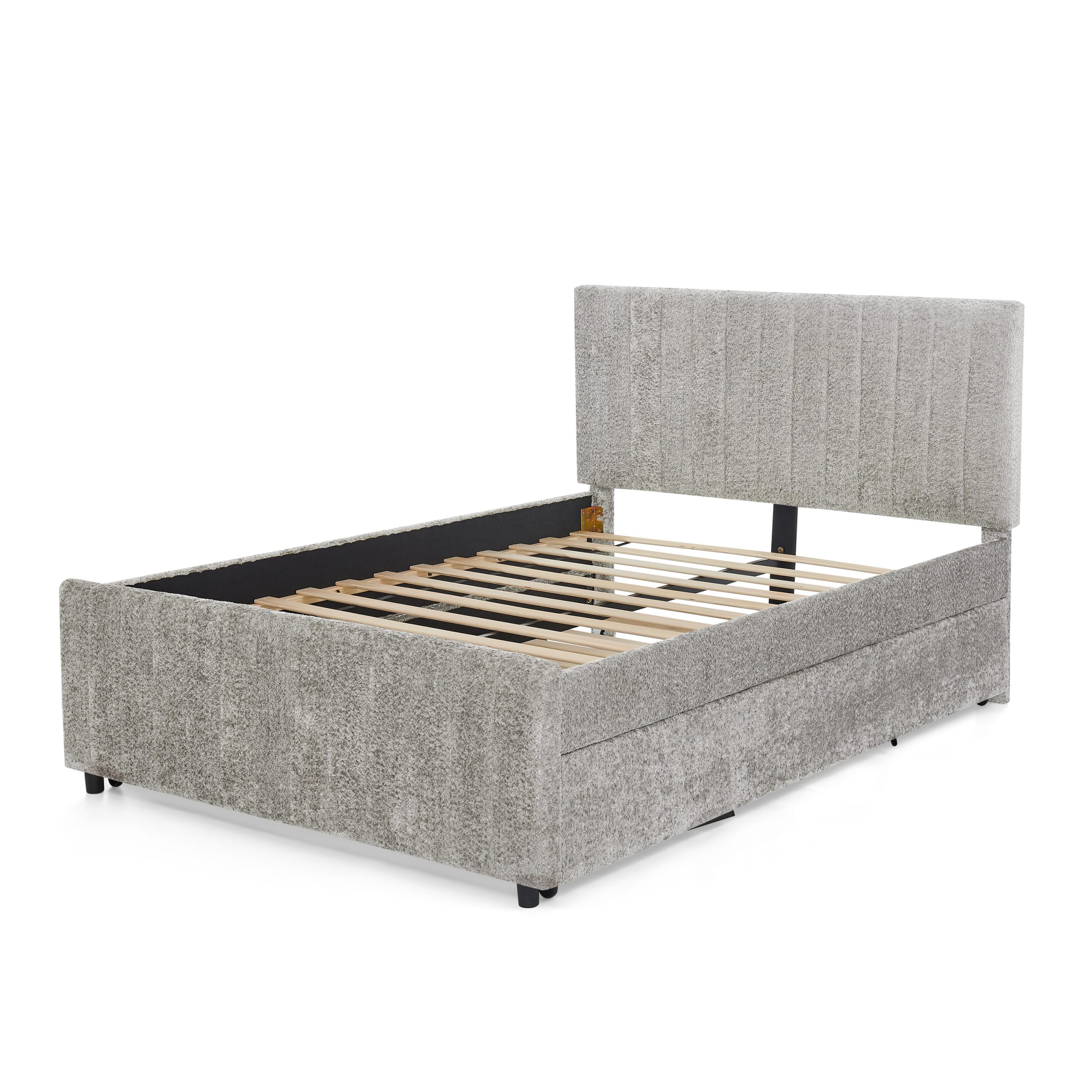 Full Size Upholstered Bed with Vertical Channel Tufted Headboard & Nailhead Trim