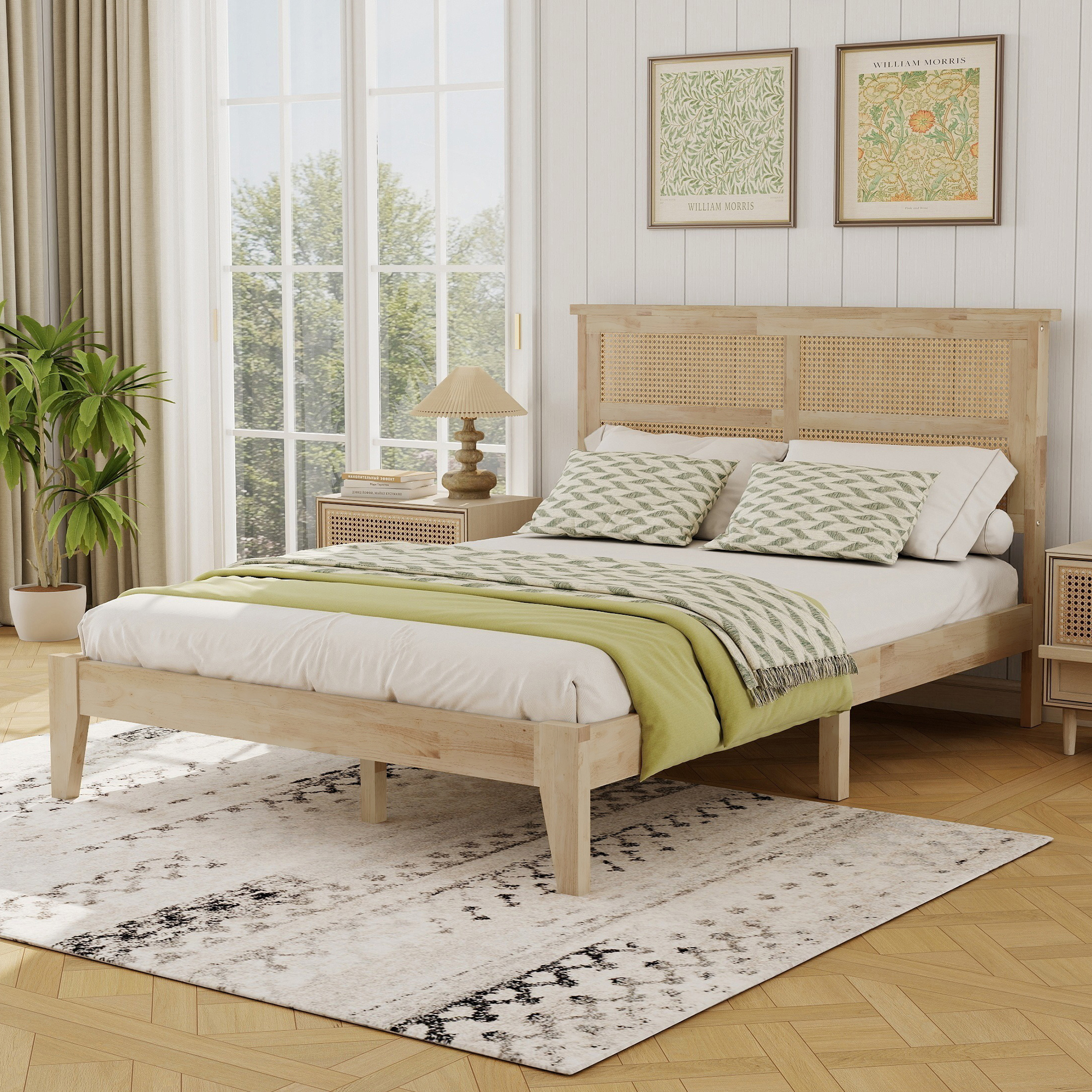 Full Size Solid Wood Bed with Rattan Headboard 10 Full Size Solid Wood Bed with Rattan Headboard