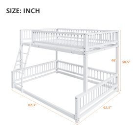 Full XL over Queen Floor Bunk Bed with Ladder and Safety Guardrails