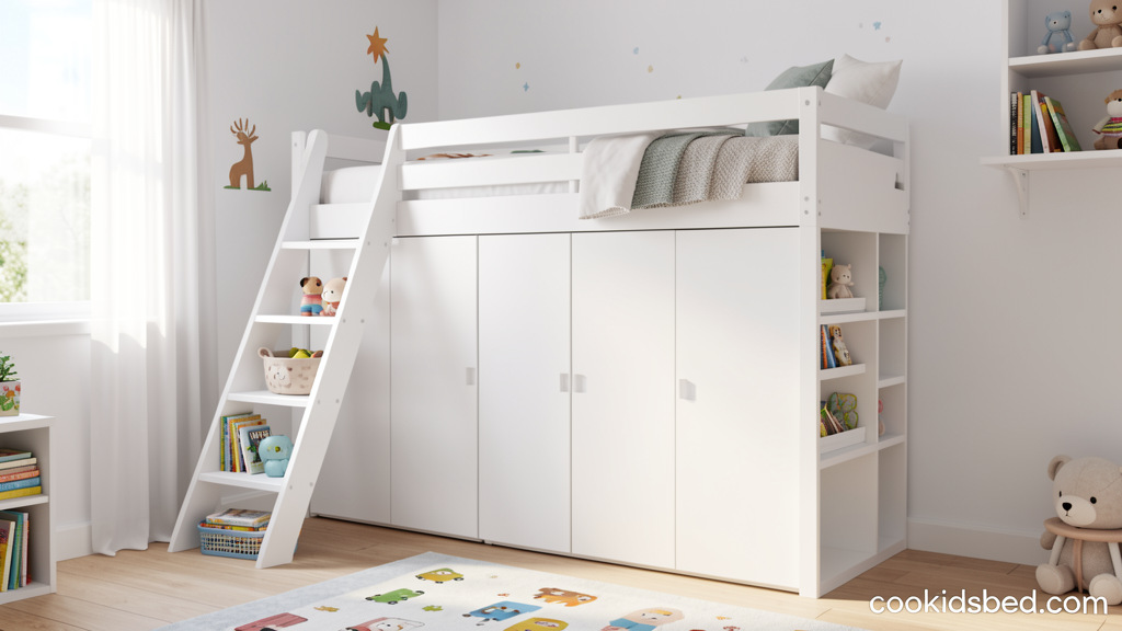 High loft bed with built-in wardrobe for kids bedroom