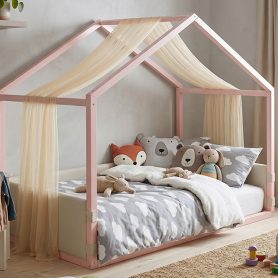 Twin Size Canopy Bed With Breathable Gauze Canopy