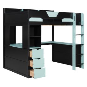 Full Size Wooden Gaming Loft Bed with U-Shaped Desk, Smart RGB LED Lights and USB Ports