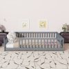 Rubber Wood Queen Size Floor Bed with Fence without Door