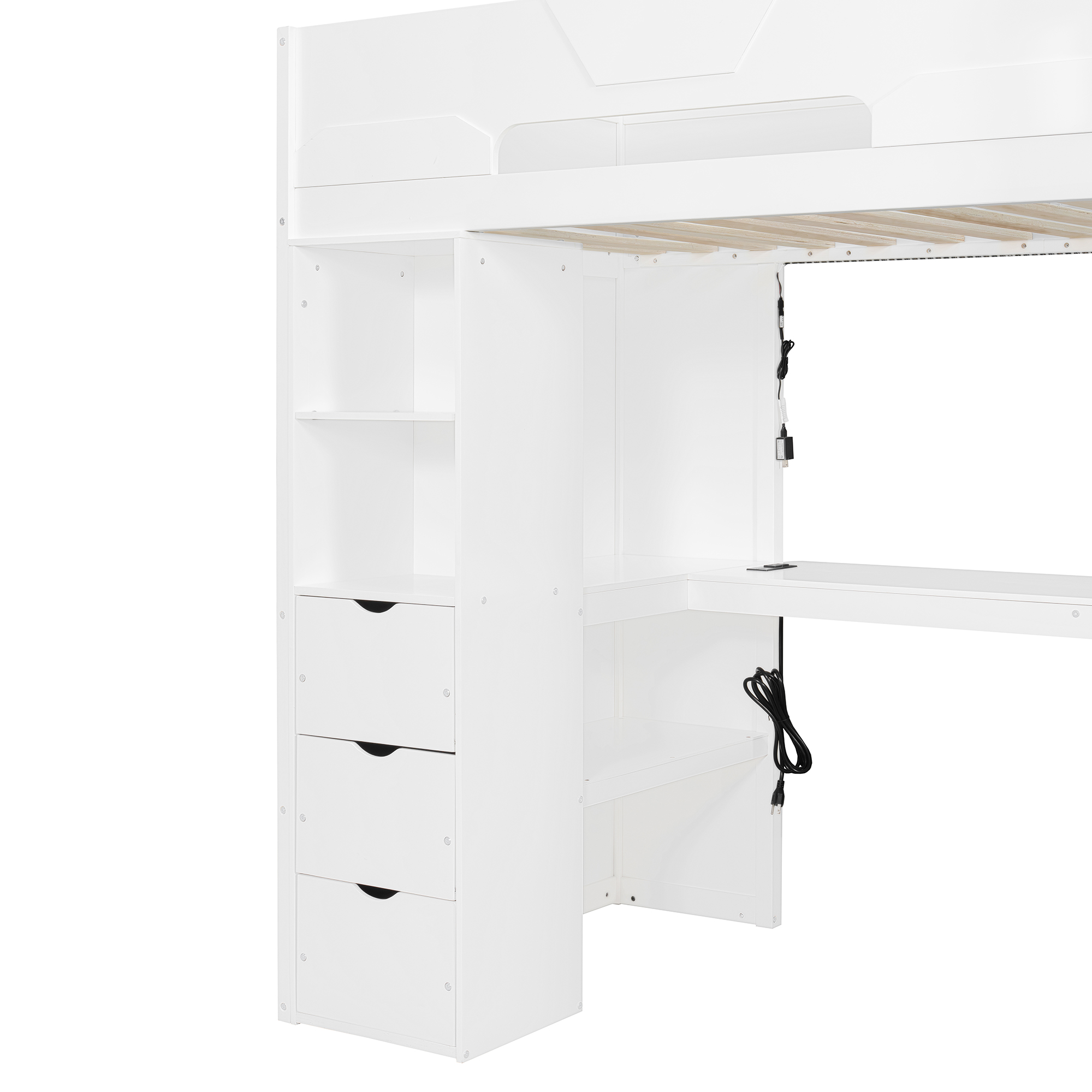 Twin Size Wooden Gaming Loft Bed with U-Shaped Desk, Smart RGB LED Lights and USB Ports