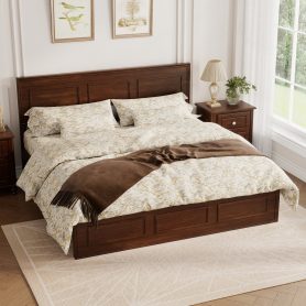 Pine Wood Queen Size Bed with Adjustable Height Headboard