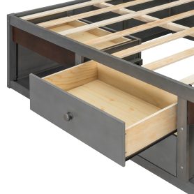 King Bed Frame With Storage Drawers, No Headboard Platform Bed