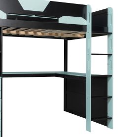 Full Size Wooden Gaming Loft Bed with U-Shaped Desk, Smart RGB LED Lights and USB Ports