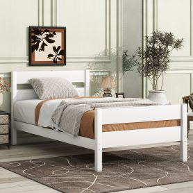Rubber Wood Twin Platform Bed With Headboard
