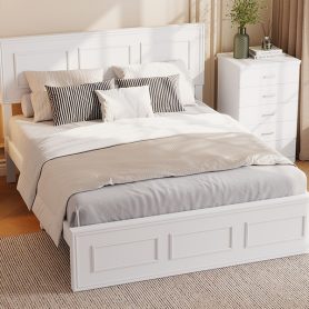 Pine Wood Full Size Bed with Adjustable Height Headboard