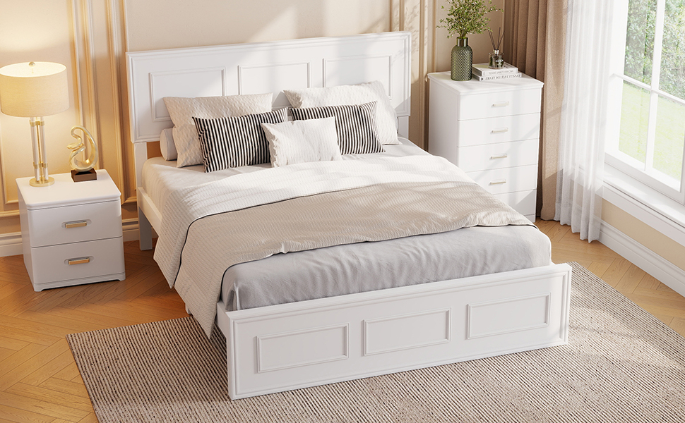 Pine Wood Full Size Bed with Adjustable Height Headboard