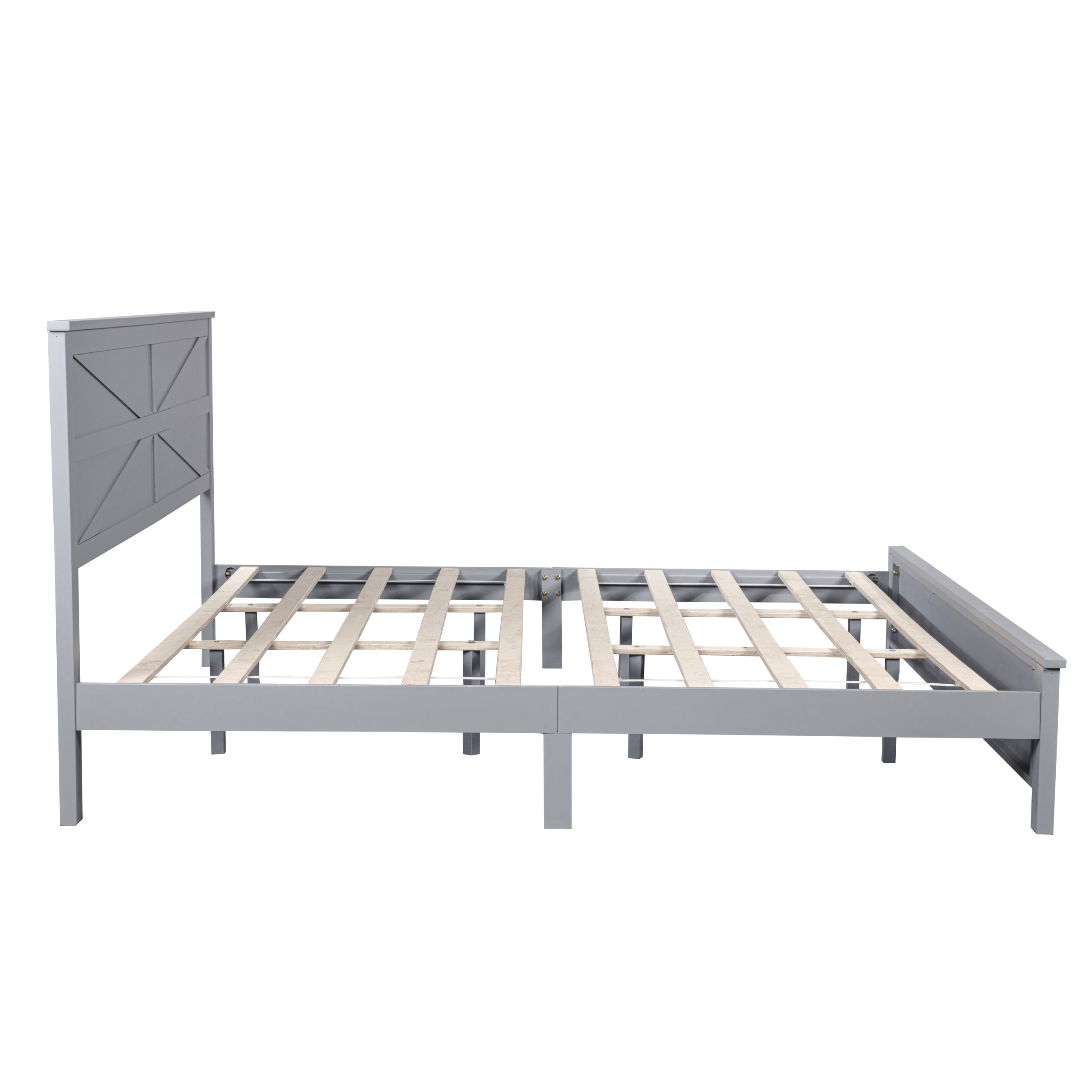 Farmhouse Style King Size Bed with Barn Door Designed Headboard and Footboard