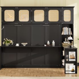 Full Murphy Bed With Desk And Rattan Cabinets