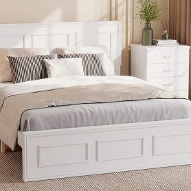 Pine Wood Full Size Bed with Adjustable Height Headboard
