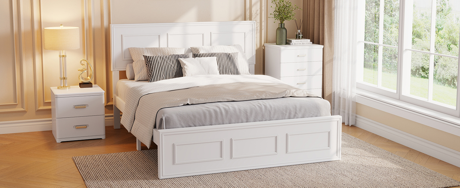 Pine Wood Full Size Bed with Adjustable Height Headboard