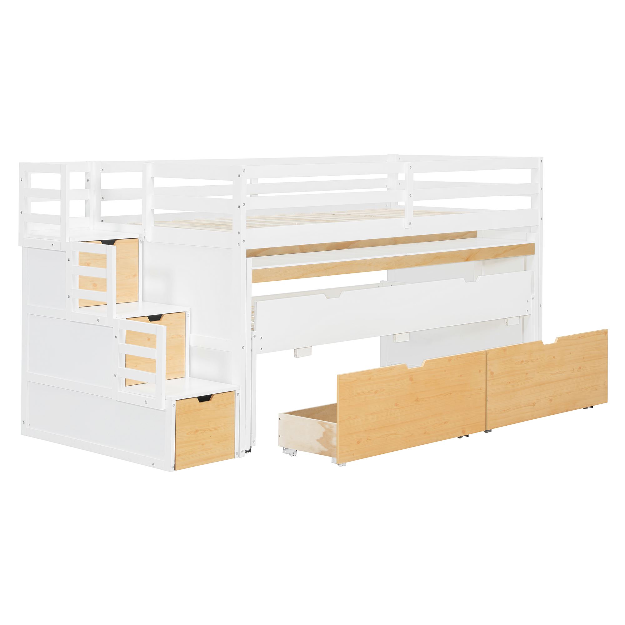 Twin XL Loft Bed with Pull-Out Desk and Twin Trundle