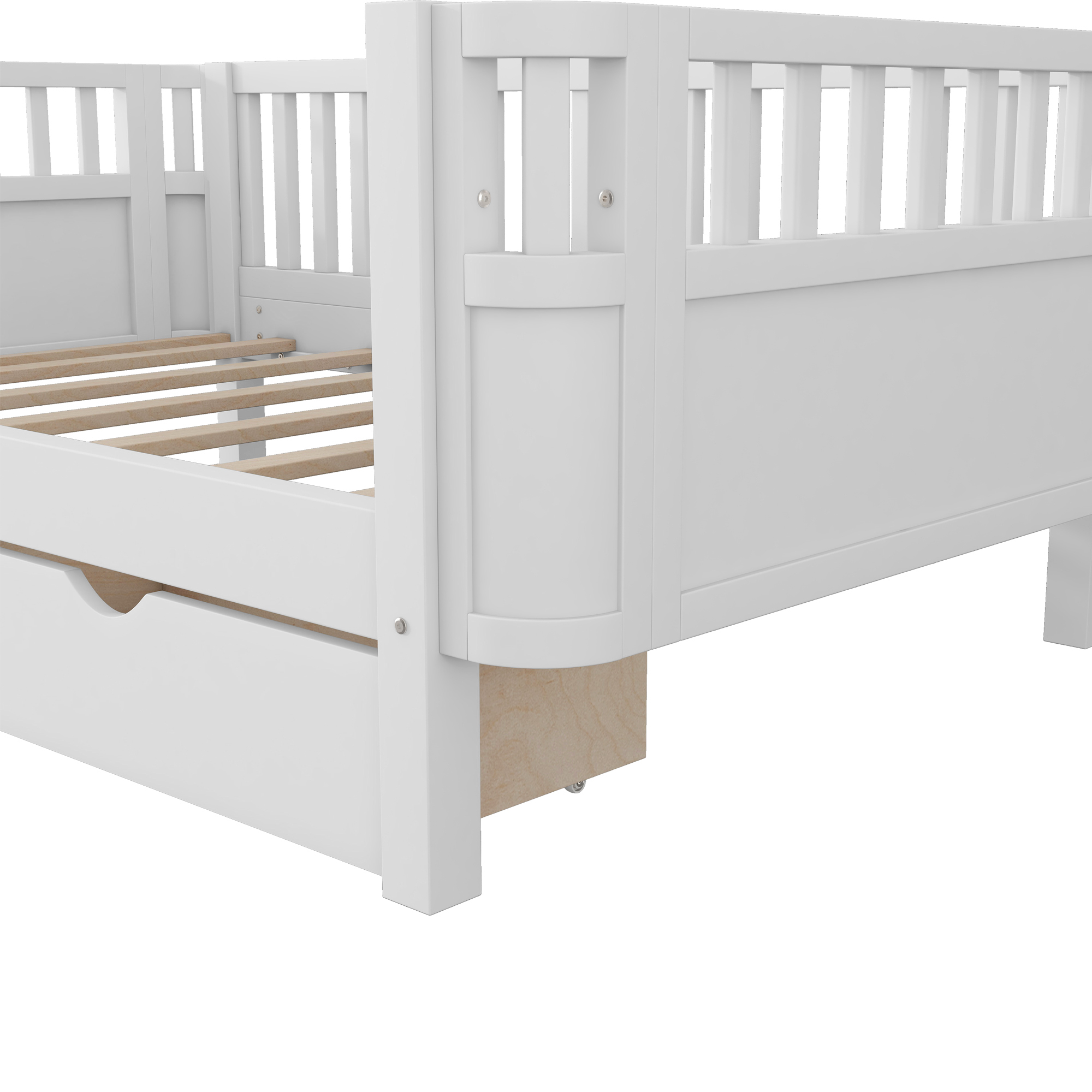 Wood Low Profile Twin Bed with Rails and Drawers