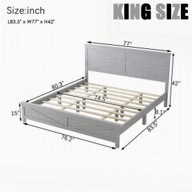 Farmhouse Style King Size Bed with Barn Door Designed Headboard and Footboard