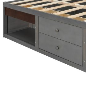 King Bed Frame With Storage Drawers, No Headboard Platform Bed