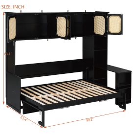 Full Murphy Bed With Desk And Rattan Cabinets