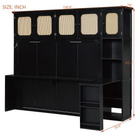Full Murphy Bed With Desk And Rattan Cabinets