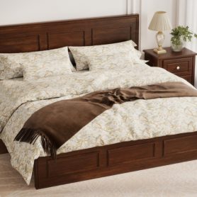 Pine Wood Queen Size Bed with Adjustable Height Headboard