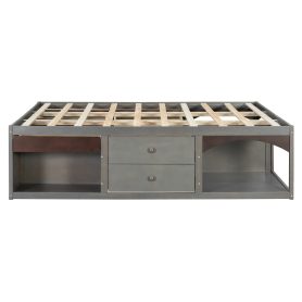 King Bed Frame With Storage Drawers, No Headboard Platform Bed