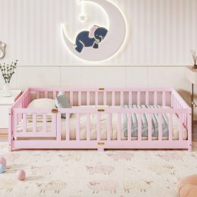 Twin Size Floor Bed with Fence with Door