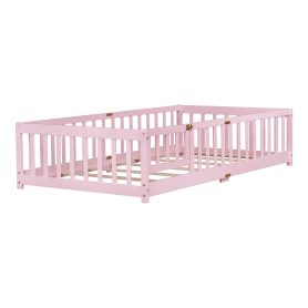 Twin Size Floor Bed with Fence with Door