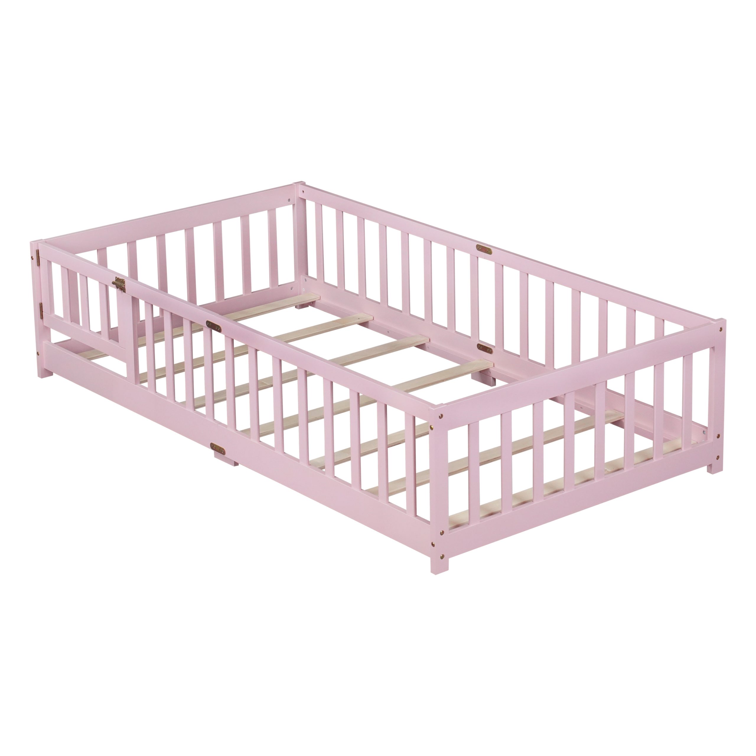 Twin Size Floor Bed with Fence with Door