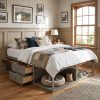 King Bed Frame With Storage Drawers, No Headboard Platform Bed