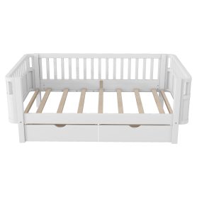 Wood Low Profile Twin Bed with Rails and Drawers