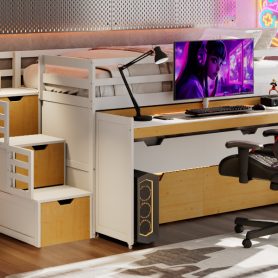 Twin XL Loft Bed with Pull-Out Desk and Twin Trundle