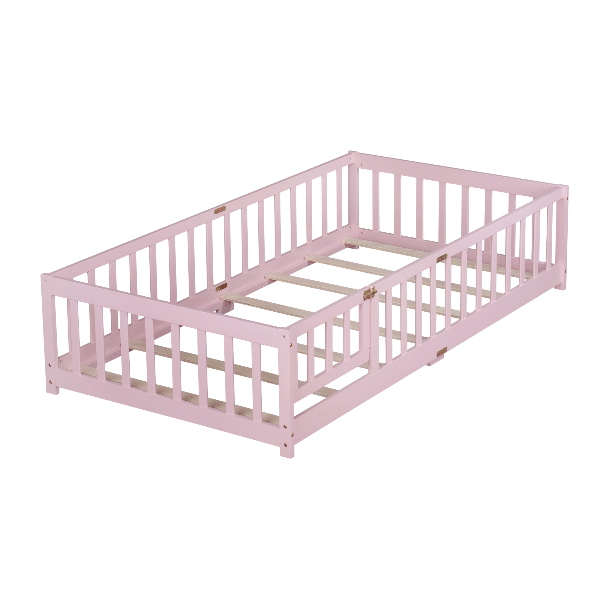 Twin Size Floor Bed with Fence with Door