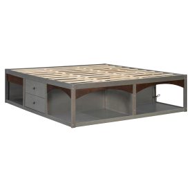 King Bed Frame With Storage Drawers, No Headboard Platform Bed