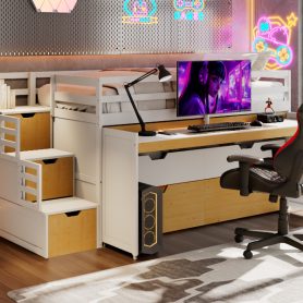 Twin XL Loft Bed with Pull-Out Desk and Twin Trundle