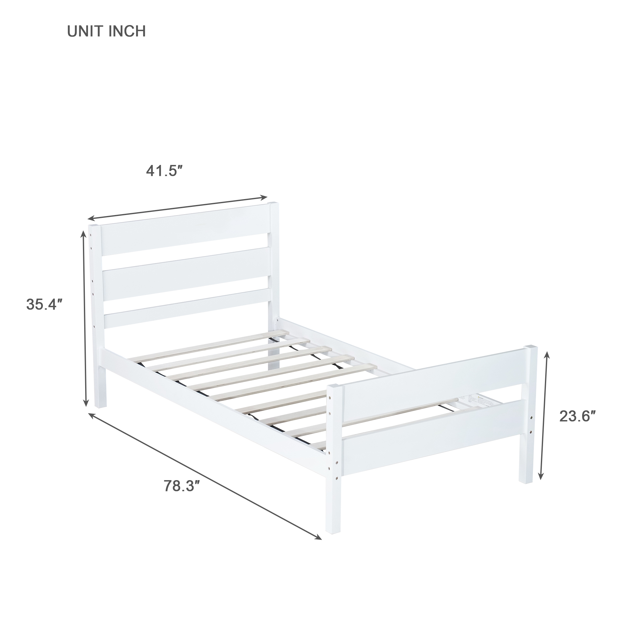 Rubber Wood Twin Platform Bed With Headboard