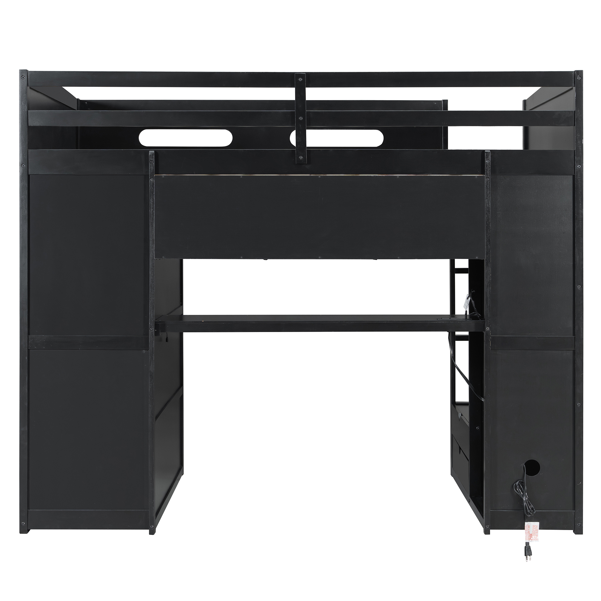 Wood Full Size Loft Bed with Desk, Multi-Storage Shelves and RGB Light