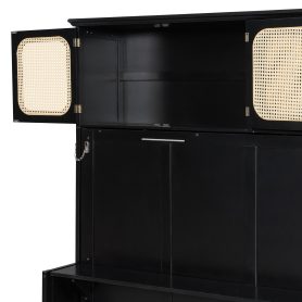 Full Murphy Bed With Desk And Rattan Cabinets