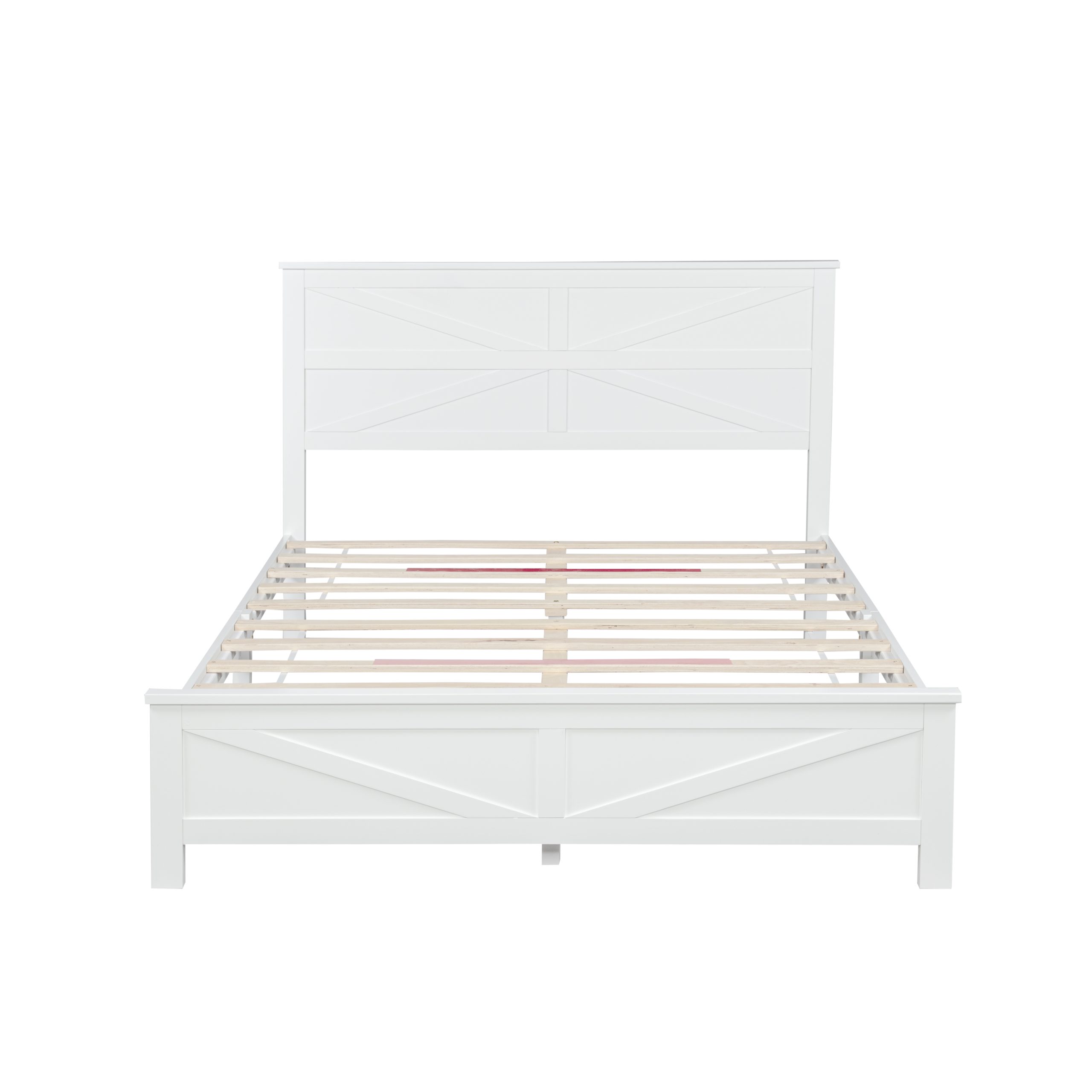 Farmhouse Style Queen Size Bed with Barn Door Designed Headboard and Footboard