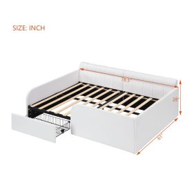 Full Size Boucl Fabric Daybed Frame With Storage Drawer